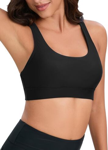 Women Racerback Sports Swim Bra High Neck Bikini Tops Black Workout Bathing Suit Padded Tops Only in Saudi Arabia