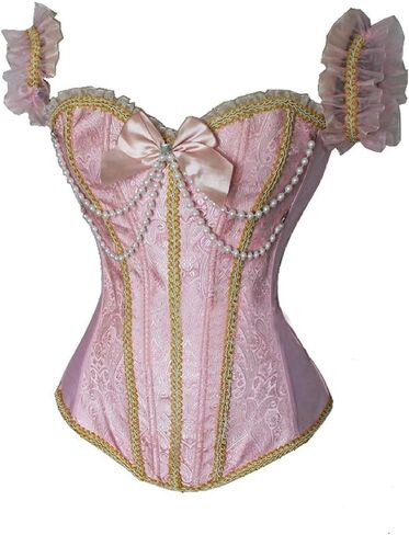 Blidece Gothic Tapestry Lace up Boned Corset Overbust Bustier with Lace Sleeves in Kuwait