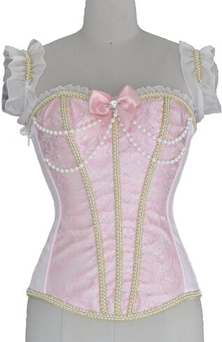 Blidece Gothic Tapestry Lace up Boned Corset Overbust Bustier with Lace Sleeves in Kuwait