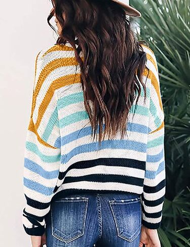 سترات للفتيات من Aermony بأكمام طويلة وسترة مخططة كبيرة الحجم للأطفال محبوكة برقبة دائرية وبلوفرات علوية in Kuwait