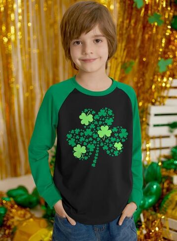 IIMMER Kids St. Patrick's Day Raglan Long Sleeve Patchwork Shirt 1-10 Years in Kuwait