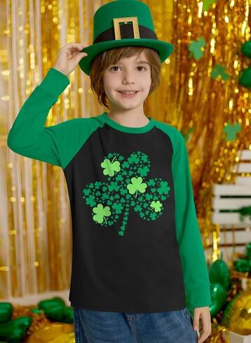 IIMMER Kids St. Patrick's Day Raglan Long Sleeve Patchwork Shirt 1-10 Years in Kuwait