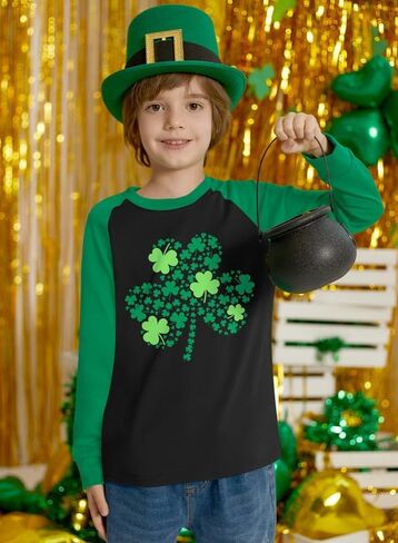 IIMMER Kids St. Patrick's Day Raglan Long Sleeve Patchwork Shirt 1-10 Years in Kuwait