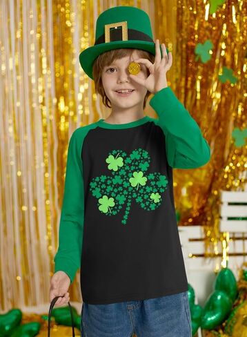 IIMMER Kids St. Patrick's Day Raglan Long Sleeve Patchwork Shirt 1-10 Years in Kuwait