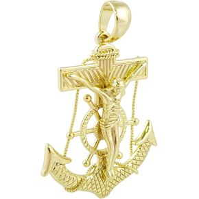 14k Gold Plated, Anchor Earring With/Christ 1.5", Stainless Steel - By Brillo Miami in Saudi Arabia