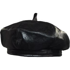Chiclinco PU Leather French Berets Hats, 8 Panel Beret Caps Fashion Artist Painter Cap for Women (Black)