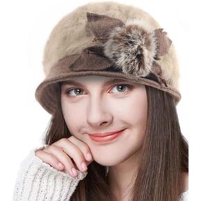 SCWOQAGU Women Winter Beret Newsboy Hat Soft Wool Fuzzy Fur Hats with Brim in Saudi Arabia