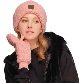 C.C Women Fuzzy Lined Sherpa Cuff Warm Winter Beanie and Mitten Set in Kuwait