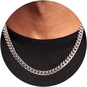 ZNBOH Silver Cuban Link Chain Necklace for Men Stainless Steel Chains for Boys Women Miami Tone Diamond Cut Chain Necklaces Accessories Jewelry 4/6/8/10mm 18/20/22/24/26 Inch in Kuwait