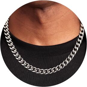 ZNBOH Silver Cuban Link Chain Necklace for Men Stainless Steel Chains for Boys Women Miami Tone Diamond Cut Chain Necklaces Accessories Jewelry 4/6/8/10mm 18/20/22/24/26 Inch