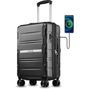 حقيبة LUGGEX للحمل مقاس 22x14x9 معتمدة من شركات الطيران، حقيبة ذات هيكل صلب قابل للتوسيع من البولي كربونات مع منفذ USB (أزرق، 20 بوصة)