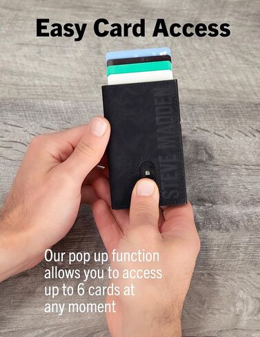 ستيف مادن محفظة بطاقات بتصميم بسيط منبثق ونافذة لبطاقة الهوية، اسود، 2.5 × .5 × 4 in Kuwait