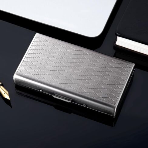 Retro Metal lozenge space pattern case,14 Capacity,Metal Plated Metallic Glossy Black,Double-Sided,Bank Card case, Cash Box(100mm King Size) (gun black) in Saudi Arabia