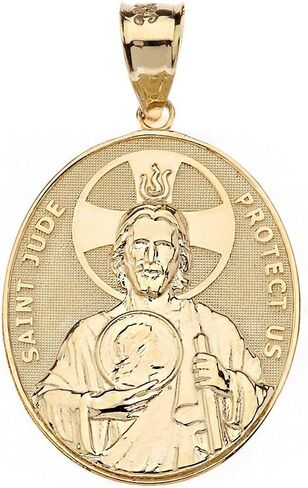 Solid 14k Yellow Gold Saint Jude Thaddeus Protect Us Oval Pendant in Saudi Arabia