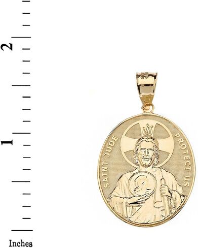 Solid 14k Yellow Gold Saint Jude Thaddeus Protect Us Oval Pendant in Saudi Arabia