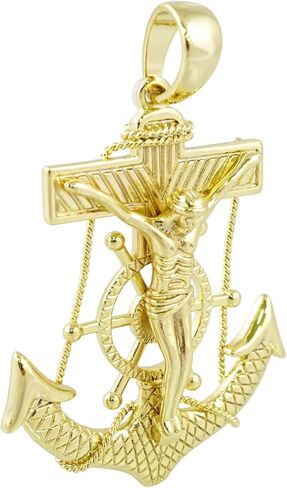 14k Gold Plated, Anchor Earring With/Christ 1.5", Stainless Steel - By Brillo Miami in Saudi Arabia