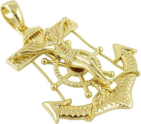 14k Gold Plated, Anchor Earring With/Christ 1.5", Stainless Steel - By Brillo Miami in Saudi Arabia