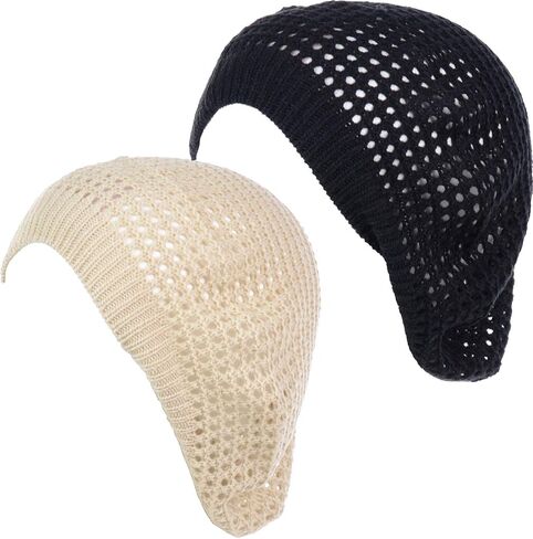 an Womens Crochet Flower Beanie Hats Lightweight Cutout Knit Beret Fashion Cap in Saudi Arabia
