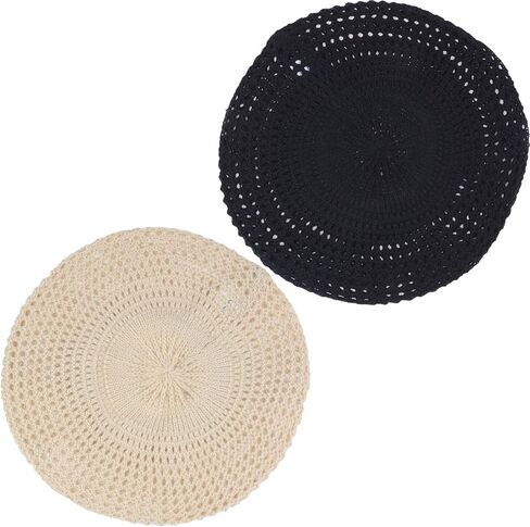an Womens Crochet Flower Beanie Hats Lightweight Cutout Knit Beret Fashion Cap in Saudi Arabia