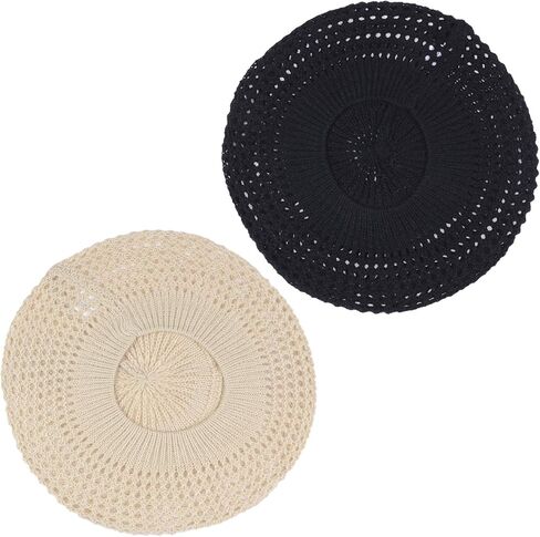 an Womens Crochet Flower Beanie Hats Lightweight Cutout Knit Beret Fashion Cap in Saudi Arabia