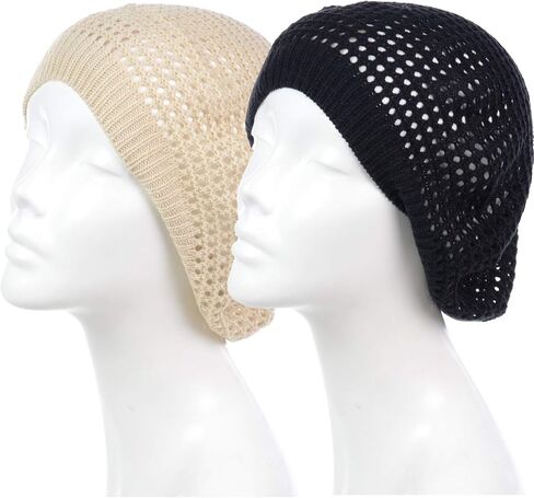 an Womens Crochet Flower Beanie Hats Lightweight Cutout Knit Beret Fashion Cap in Saudi Arabia