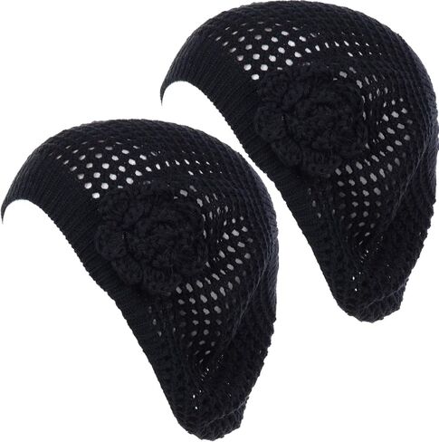 an Womens Crochet Flower Beanie Hats Lightweight Cutout Knit Beret Fashion Cap in Saudi Arabia