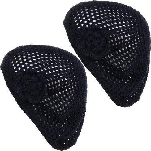 an Womens Crochet Flower Beanie Hats Lightweight Cutout Knit Beret Fashion Cap in Saudi Arabia