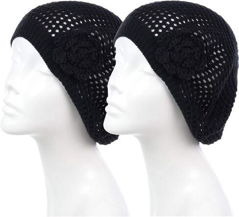 an Womens Crochet Flower Beanie Hats Lightweight Cutout Knit Beret Fashion Cap in Saudi Arabia