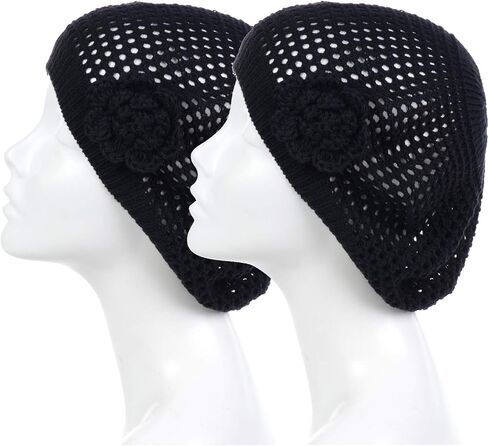 an Womens Crochet Flower Beanie Hats Lightweight Cutout Knit Beret Fashion Cap in Saudi Arabia