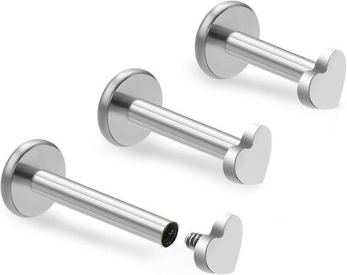 ZYTAIJEW 3pcs 16G 6mm 8mm 10mm G23 Titanium Internally Threaded 3mm Heart/Star/Cross/Moon/Lightning/Round Labret Monroe Lip Tragus Cartilage Earring Ring Stud Piercing Jewelry in Kuwait