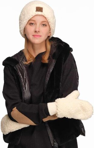 C.C Women Fuzzy Lined Sherpa Cuff Warm Winter Beanie and Mitten Set in Saudi Arabia