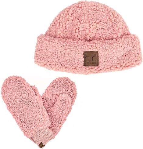 C.C Women Fuzzy Lined Sherpa Cuff Warm Winter Beanie and Mitten Set in Kuwait