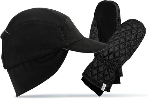 TrailHeads Fleece Ponytail Cap and Quilted Mittens Womens Running Set - Black in Saudi Arabia