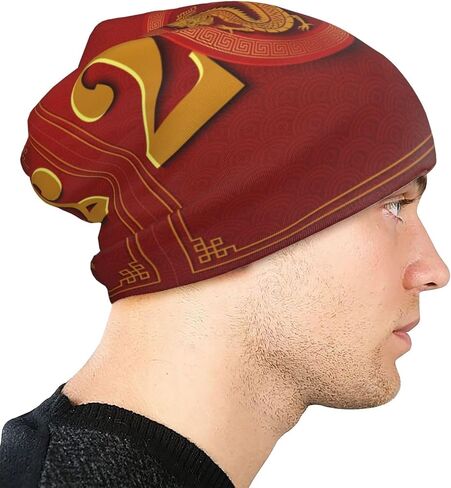 RQZWDQ Happy New Year 2024 Beanie Hats Men Warm Knit Cuff Beanie Skull Caps for Adult Women Men in Kuwait