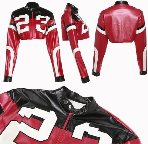 VOIKERDR Leather Jacket Cropped Jacket Motorcycle Jacket Y2K Letter Bomber Jacket Women Faux Leather Jacket Streetwear in Saudi Arabia