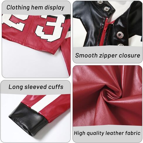 VOIKERDR Leather Jacket Cropped Jacket Motorcycle Jacket Y2K Letter Bomber Jacket Women Faux Leather Jacket Streetwear in Saudi Arabia