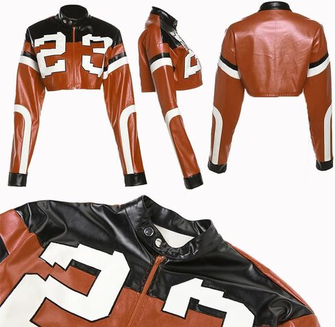 VOIKERDR Leather Jacket Cropped Jacket Motorcycle Jacket Y2K Letter Bomber Jacket Women Faux Leather Jacket Streetwear in Saudi Arabia