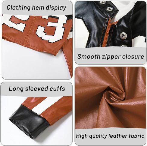 VOIKERDR Leather Jacket Cropped Jacket Motorcycle Jacket Y2K Letter Bomber Jacket Women Faux Leather Jacket Streetwear in Saudi Arabia