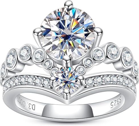 AnuClub Moissanite Engagement Rings 3.55/4.08cttw D Color VVS1 925 Sterling Silver Crown Wedding Rings Mask Promise Ring Wedding Band Eternity Rings for Women with Certificate in Saudi Arabia