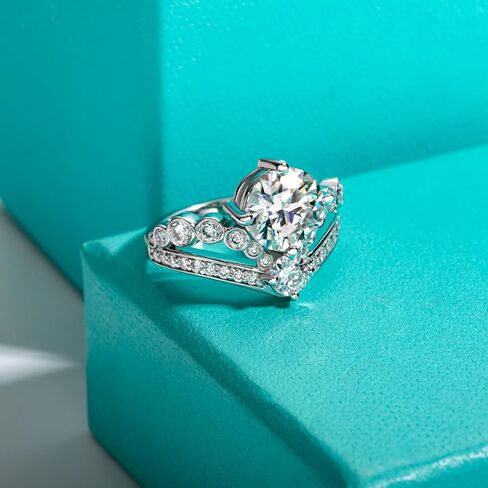 AnuClub Moissanite Engagement Rings 3.55/4.08cttw D Color VVS1 925 Sterling Silver Crown Wedding Rings Mask Promise Ring Wedding Band Eternity Rings for Women with Certificate in Saudi Arabia