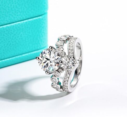 AnuClub Moissanite Engagement Rings 3.55/4.08cttw D Color VVS1 925 Sterling Silver Crown Wedding Rings Mask Promise Ring Wedding Band Eternity Rings for Women with Certificate in Saudi Arabia