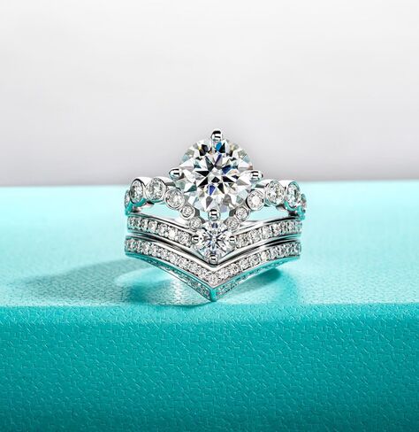 AnuClub Moissanite Engagement Rings 3.55/4.08cttw D Color VVS1 925 Sterling Silver Crown Wedding Rings Mask Promise Ring Wedding Band Eternity Rings for Women with Certificate in Saudi Arabia