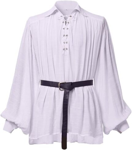 GRACEART Renaissance Men's OR Women's Pirate Shirt with Belt Medieval Cotton Linen Shirts in Saudi Arabia