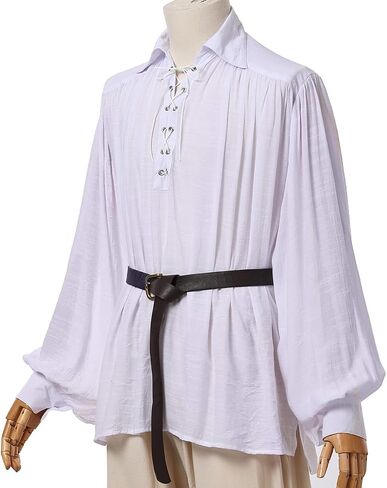 GRACEART Renaissance Men's OR Women's Pirate Shirt with Belt Medieval Cotton Linen Shirts in Saudi Arabia