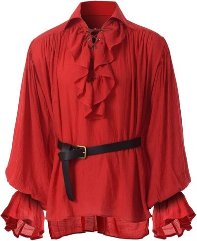 GRACEART Renaissance Men's OR Women's Pirate Shirt with Belt Medieval Cotton Linen Shirts in Saudi Arabia
