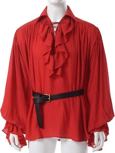 GRACEART Renaissance Men's OR Women's Pirate Shirt with Belt Medieval Cotton Linen Shirts in Saudi Arabia