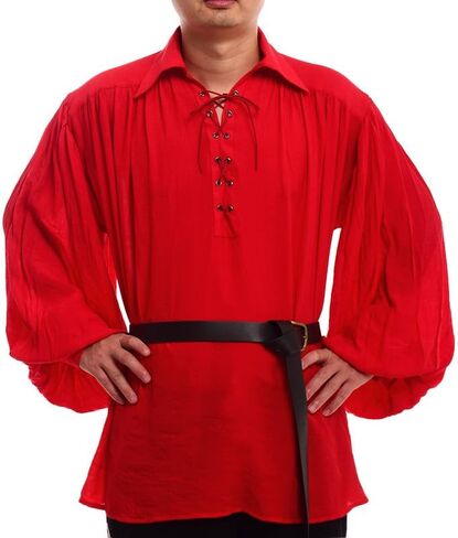 GRACEART Renaissance Men's OR Women's Pirate Shirt with Belt Medieval Cotton Linen Shirts in Saudi Arabia