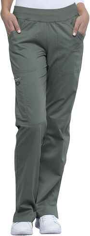 Cherokee Women Scrubs Set Workwear Revolution WW610 Mock Wrap Top & WW110 Mid Rise Straight Leg Pull-on Pant, Olive- L Top/L Pant in Saudi Arabia