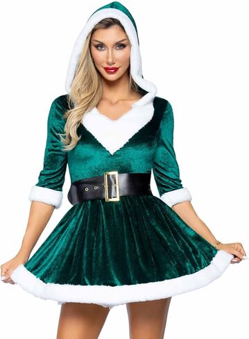 زي Leg Avenue النسائي مكون من قطعتين من أزياء Mrs Claus Santa Christmas مع فستان بغطاء للرأس وحزام in Saudi Arabia