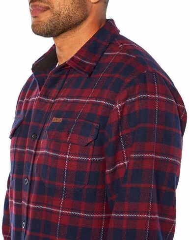 Orvis Men's Size Large Heavy Weight Double Brushed Flannel Button up Shirt Long Sleeve Plaid with Hand Warmer Pocket Red Navy in Saudi Arabia
